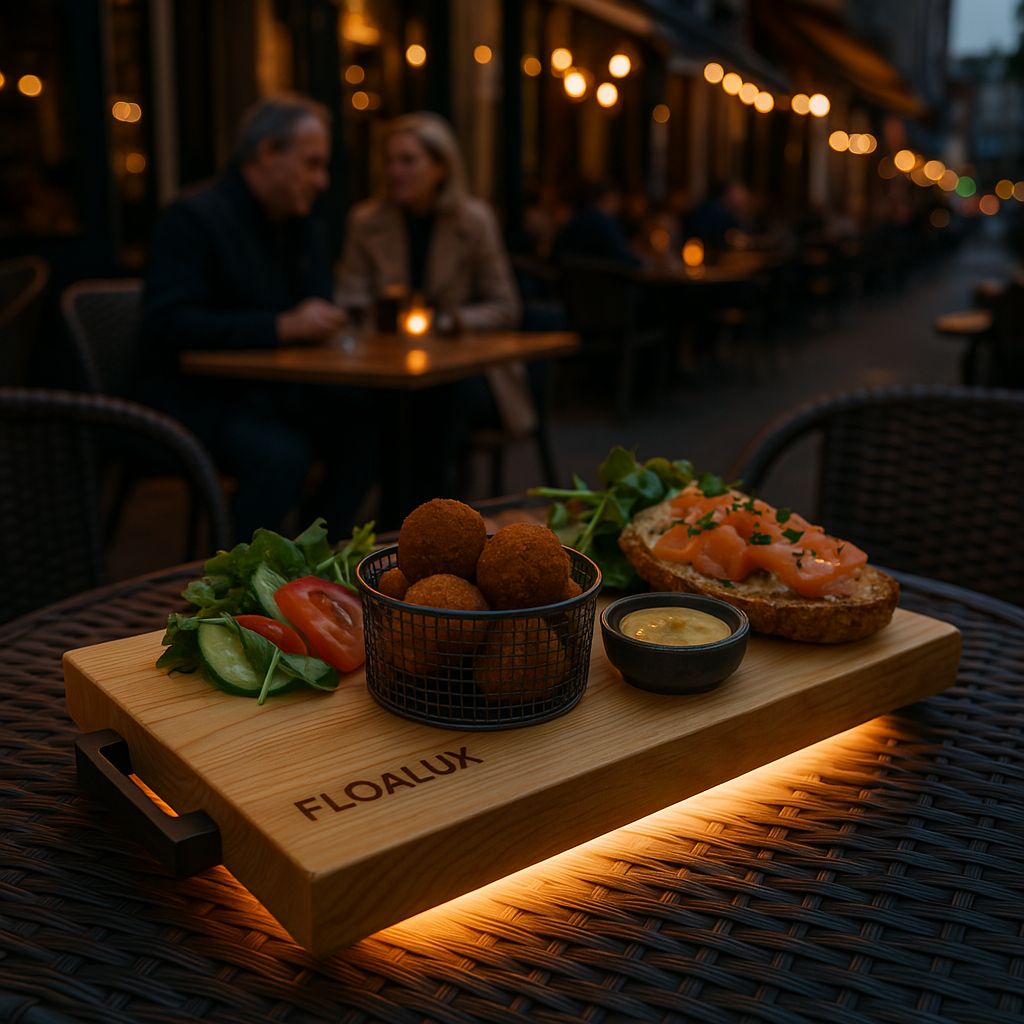 serveerplank met sfeervolle verlichting